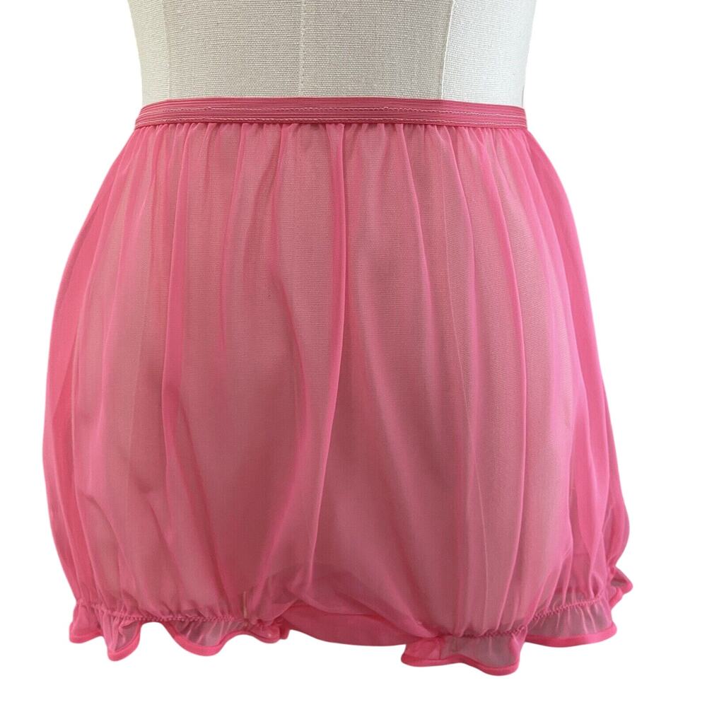 Vintage 50s Bubblegum Pink Nylon Chiffon Pearl Trim Babydoll Nightie Set Size M - Picture 13 of 16